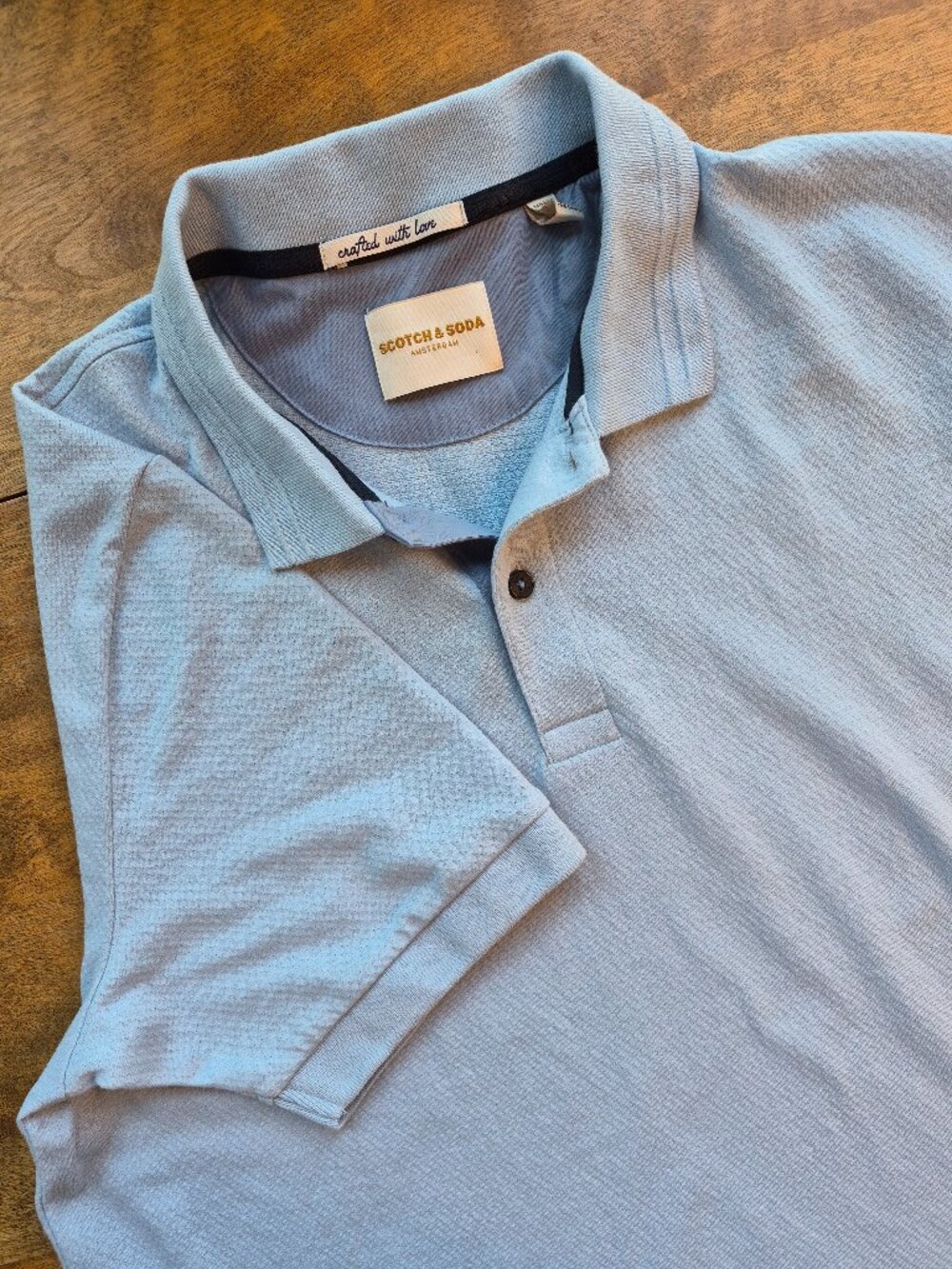 Scotch & Soda Amsterdam Men's Med Textured Pique Polo Shirt Light Blue Gray